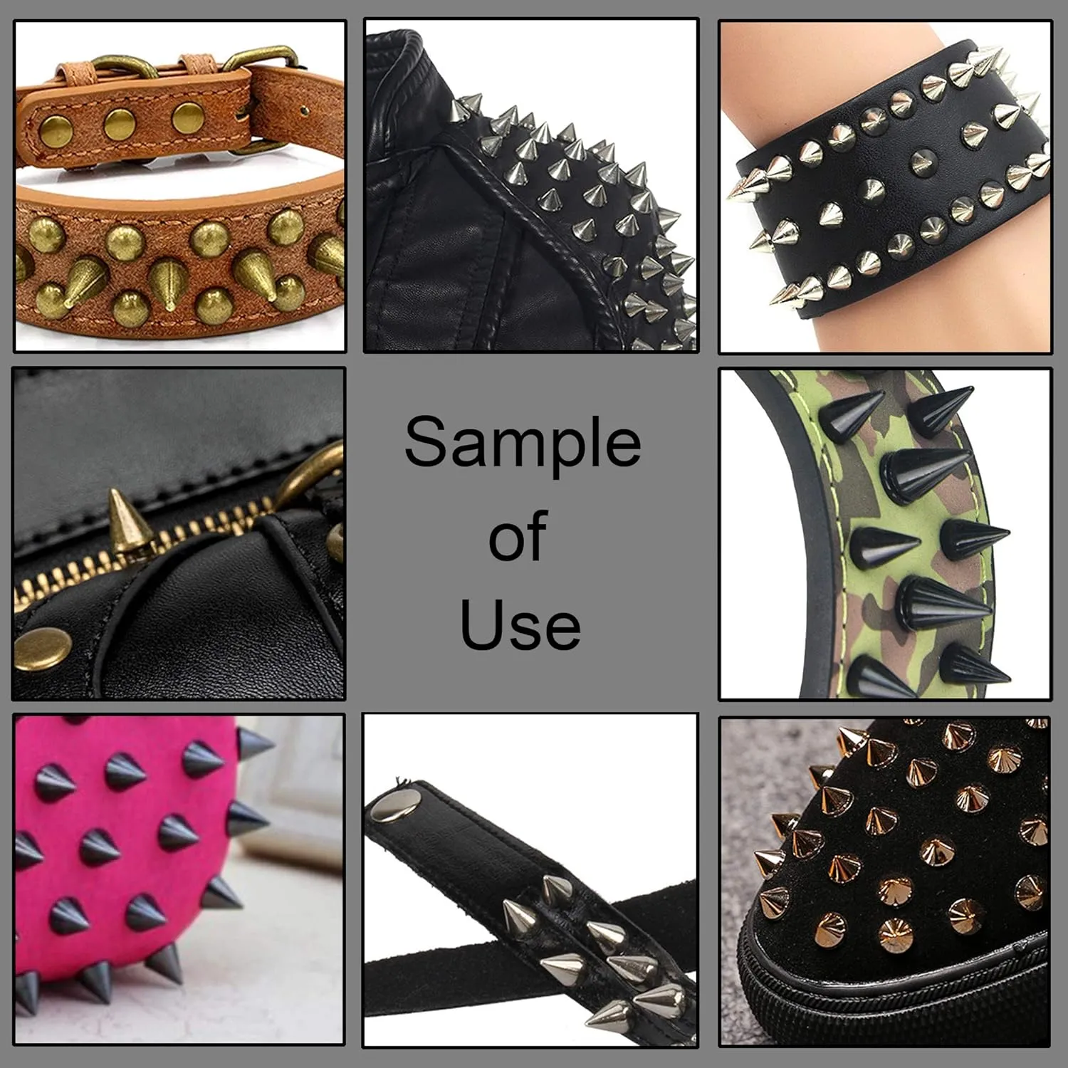 100 Sets 9.5MM Gold Spikes and Studs Metal Bullet Cone Spikes Screw Back Leather Craft Rapid Rivet Screws Punk Studs and Spikes for Clothing Shoes Leather Belts Bag Rivets 3/8 Inch