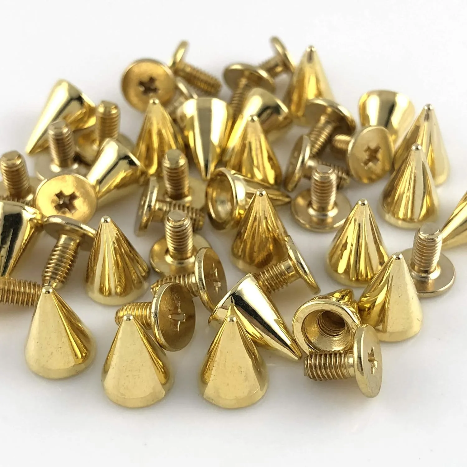 100 Sets 9.5MM Gold Spikes and Studs Metal Bullet Cone Spikes Screw Back Leather Craft Rapid Rivet Screws Punk Studs and Spikes for Clothing Shoes Leather Belts Bag Rivets 3/8 Inch