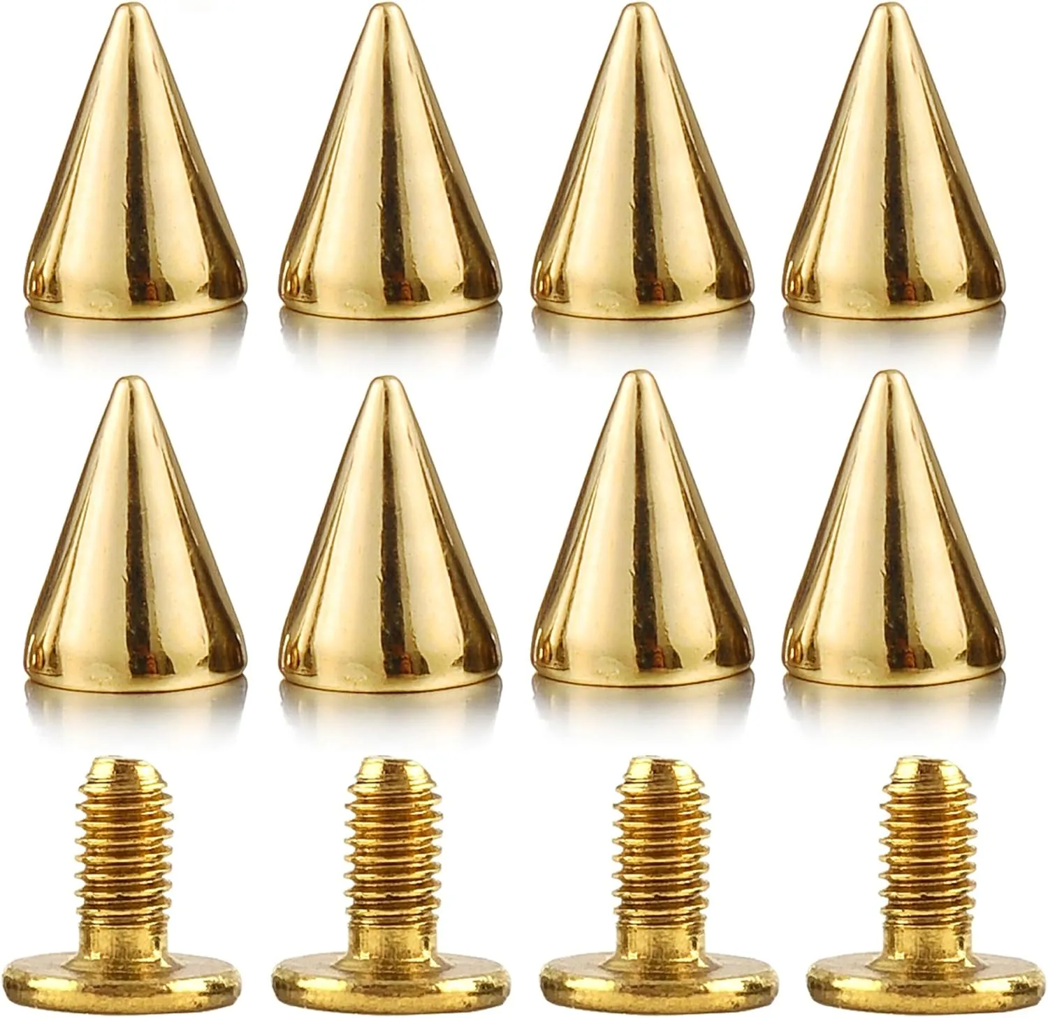 100 Sets 9.5MM Gold Spikes and Studs Metal Bullet Cone Spikes Screw Back Leather Craft Rapid Rivet Screws Punk Studs and Spikes for Clothing Shoes Leather Belts Bag Rivets 3/8 Inch