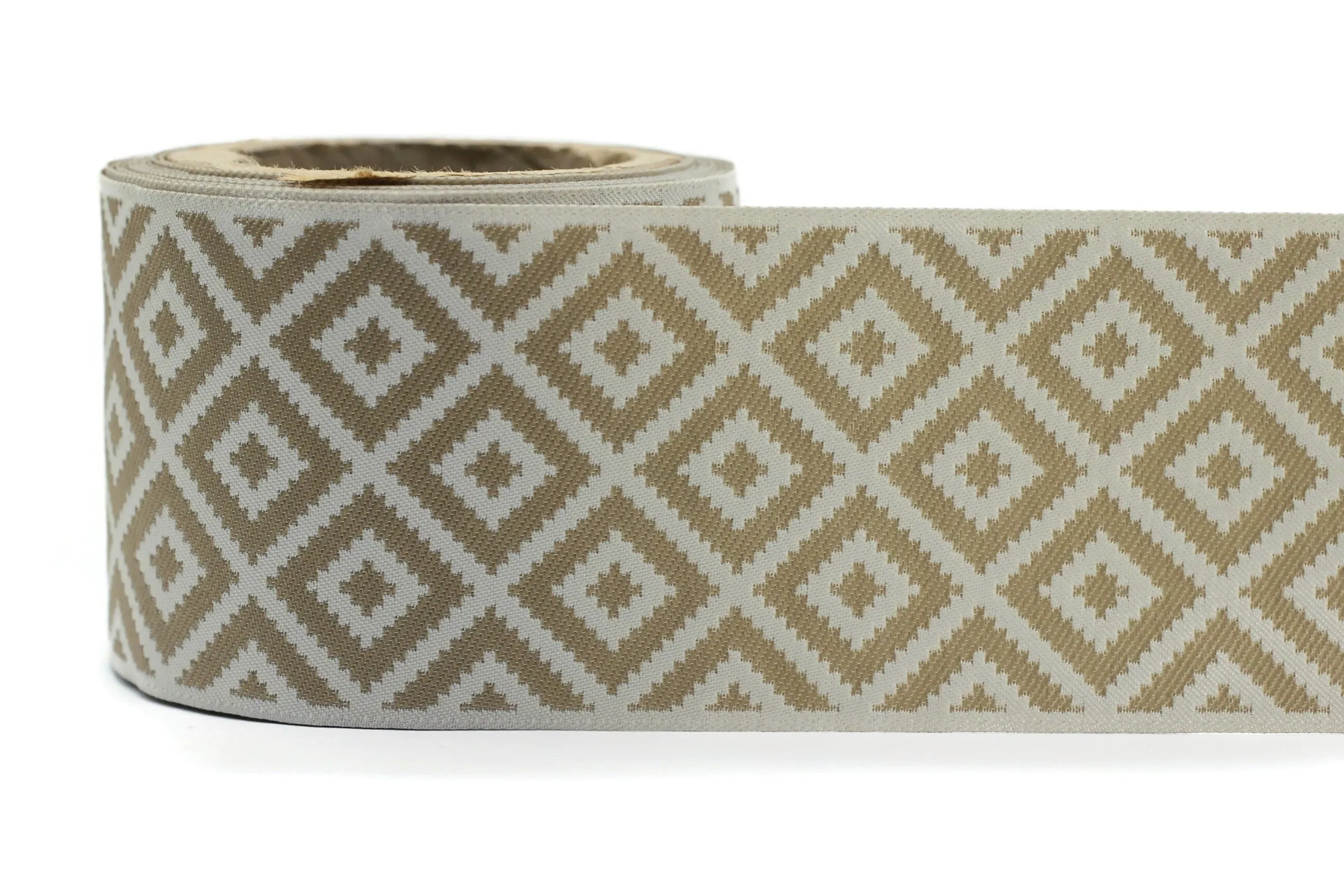 100mm Beige&Cream Mosaic Ribbon for Drapery Banding (3.93 inch), Jacquard Trim, Drapery Banding Tape, Curtain Making Fabric Drape 194 V3