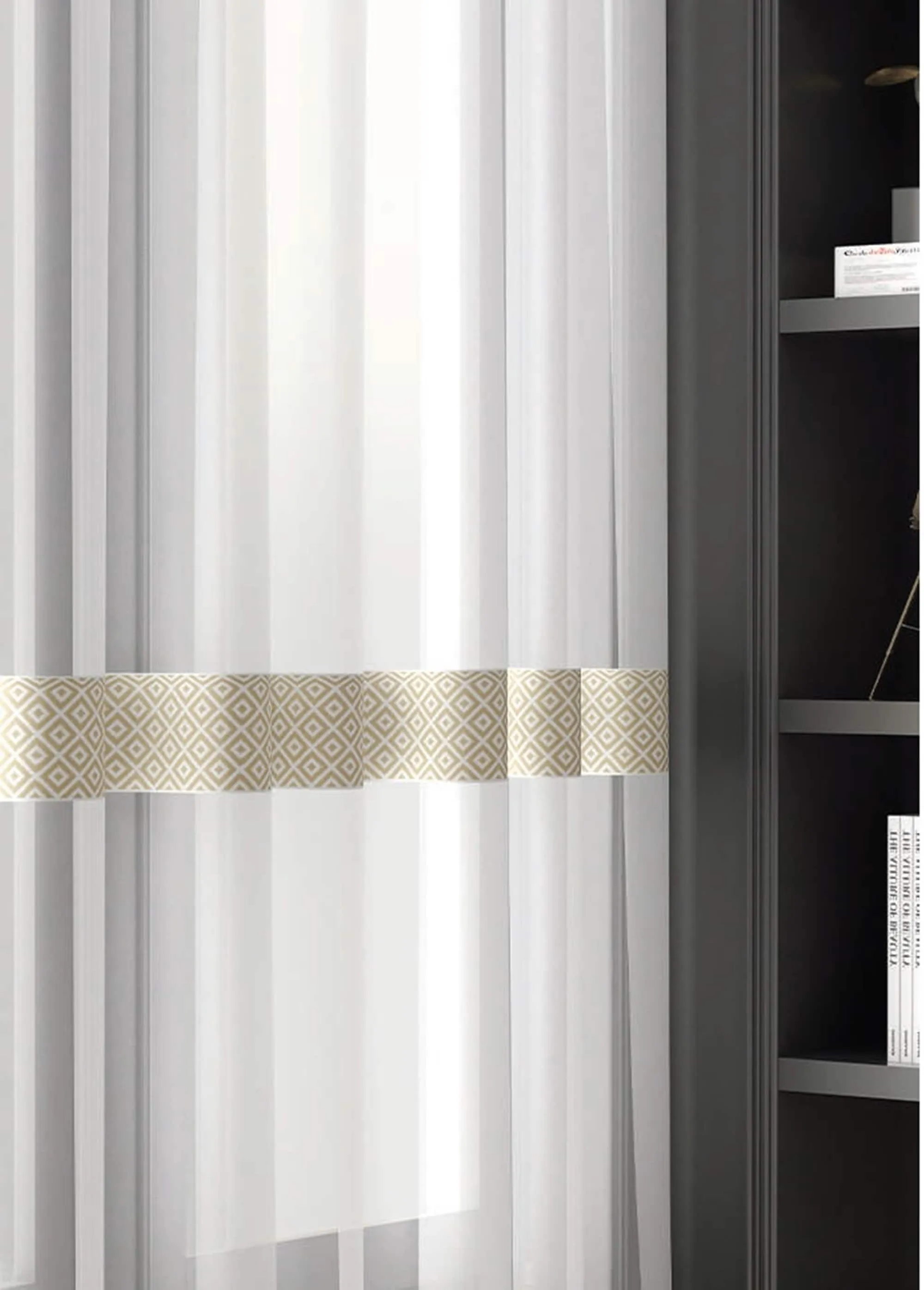 100mm Beige&Cream Mosaic Ribbon for Drapery Banding (3.93 inch), Jacquard Trim, Drapery Banding Tape, Curtain Making Fabric Drape 194 V3