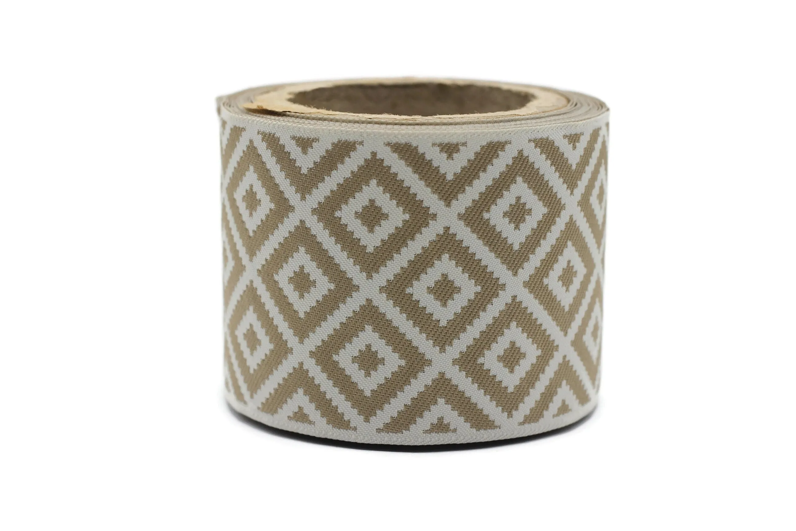 100mm Beige&Cream Mosaic Ribbon for Drapery Banding (3.93 inch), Jacquard Trim, Drapery Banding Tape, Curtain Making Fabric Drape 194 V3