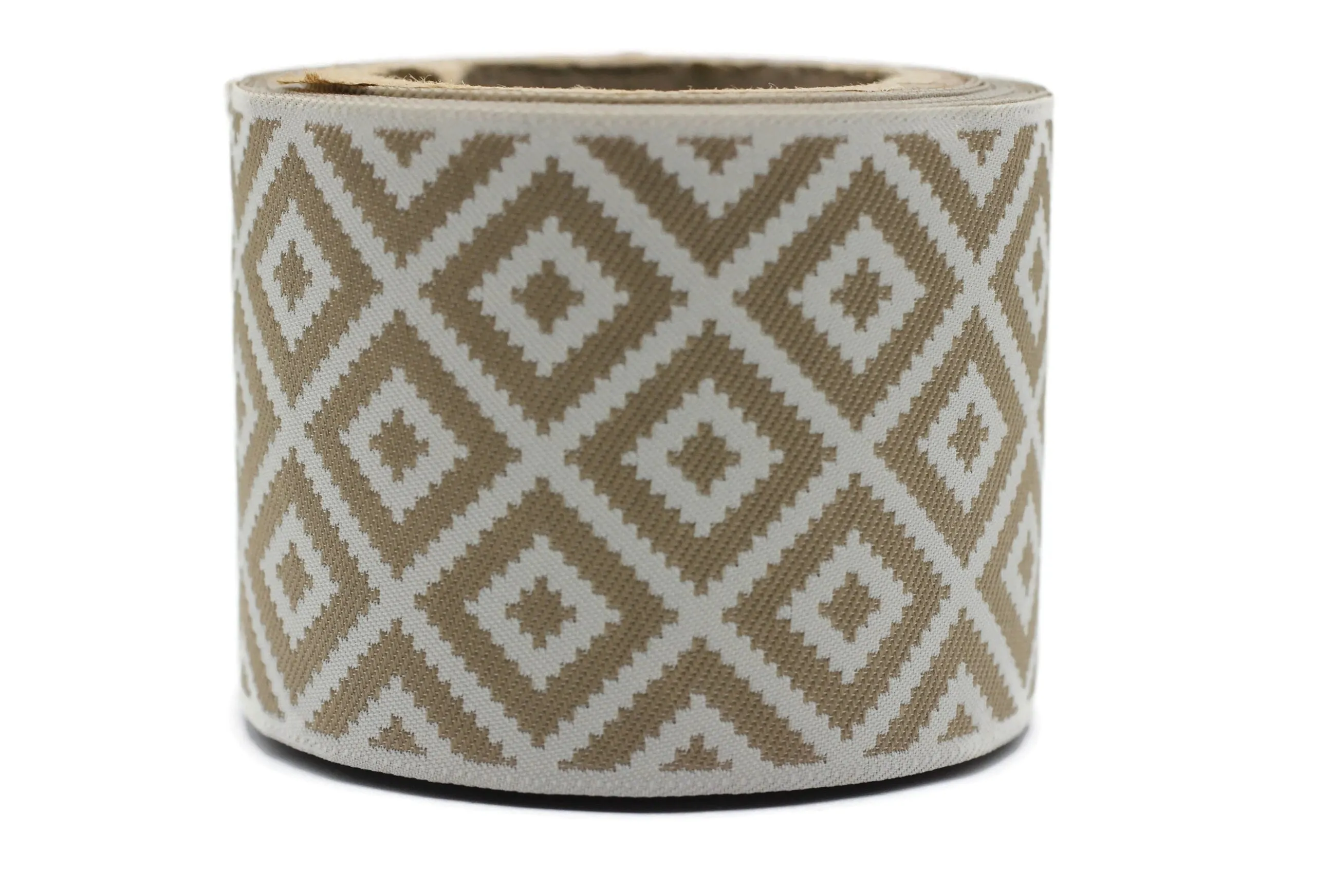 100mm Beige&Cream Mosaic Ribbon for Drapery Banding (3.93 inch), Jacquard Trim, Drapery Banding Tape, Curtain Making Fabric Drape 194 V3