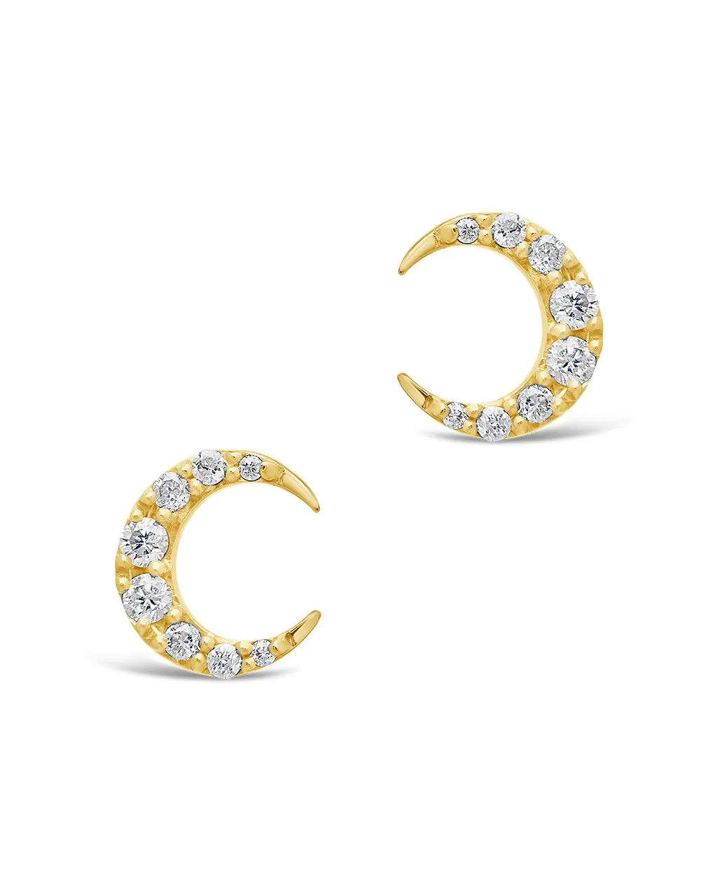 14K Gold Diamond Crescent Stud Earrings