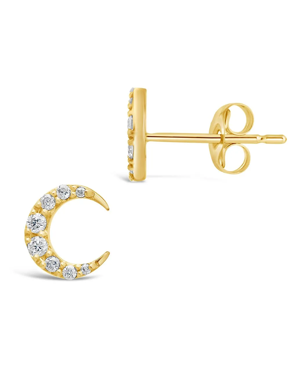 14K Gold Diamond Crescent Stud Earrings