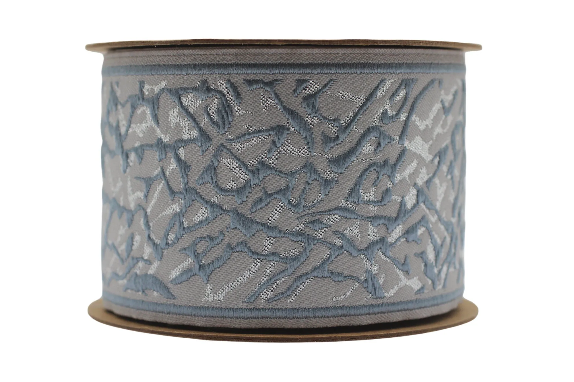 2.7" Embroidery Curtain Trim, Blue Briar Jacquard Ribbon for Curtains, Drapery Banding, Drapery Trim Tape, Woven Border 195 V5