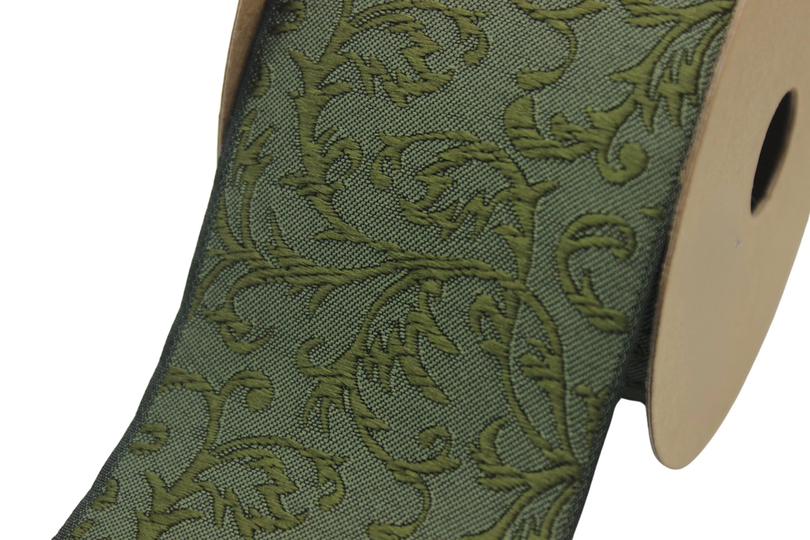 2.7" Embroidery Curtain Trim, Green Color Jacquard Ribbon for Curtains, Drapery Banding, Drapery Trim Tape, Woven Border 212 V7