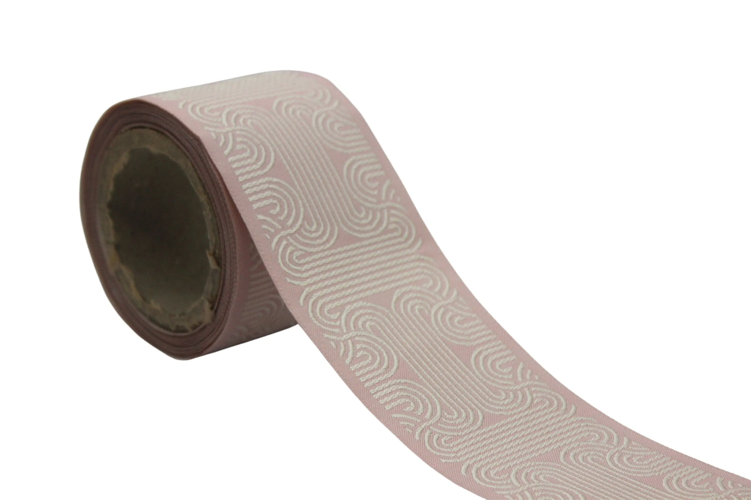 2.7" Embroidery Curtain Trim, Pink and White Color Jacquard Ribbon for Curtains, Drapery Banding, Drapery Trim Tape, Woven Border 205 V3