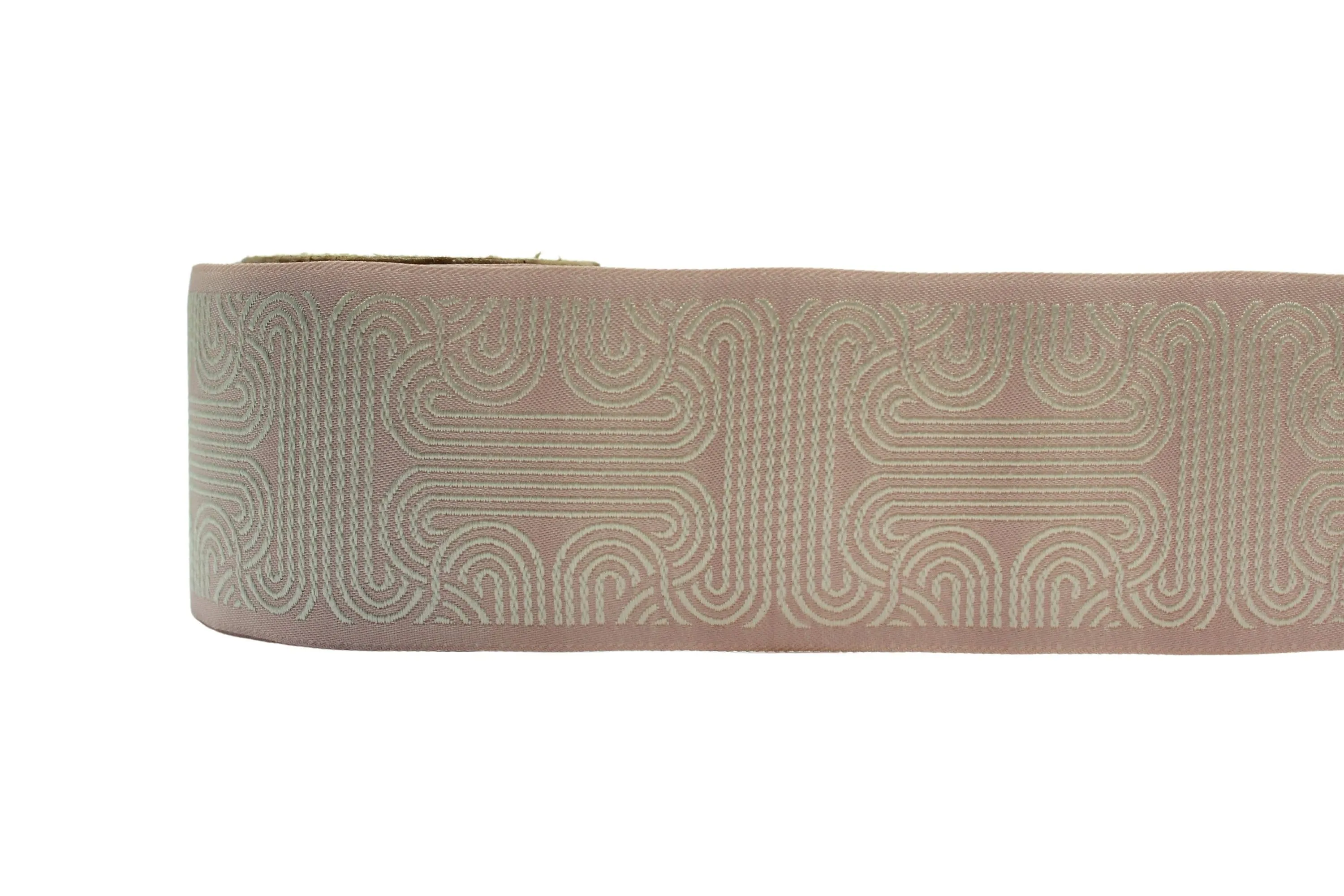 2.7" Embroidery Curtain Trim, Pink and White Color Jacquard Ribbon for Curtains, Drapery Banding, Drapery Trim Tape, Woven Border 205 V3