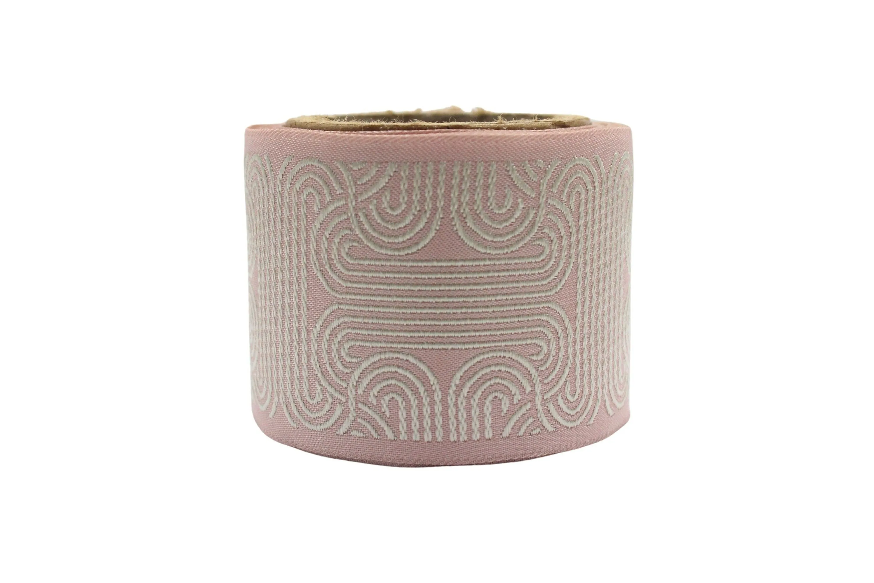 2.7" Embroidery Curtain Trim, Pink and White Color Jacquard Ribbon for Curtains, Drapery Banding, Drapery Trim Tape, Woven Border 205 V3