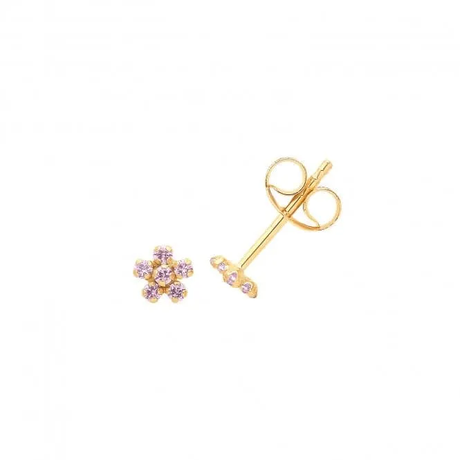 9ct Yellow Gold Pink Zirconia Flower Studs ES718P