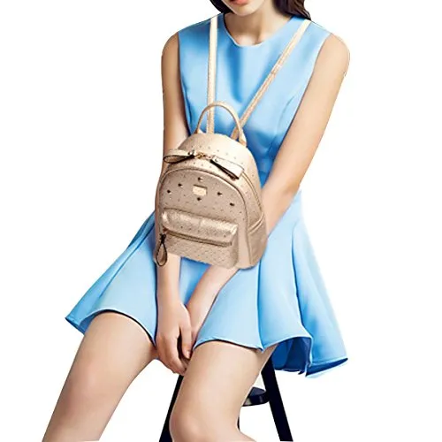 ABage Women's Mini Backpack Purse Casual Rivet Studded PU Leather Daypack Backpack, Black