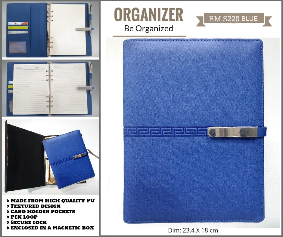 AMS-RM-S-220 - BLUE PU LEATHER ORGANIZER