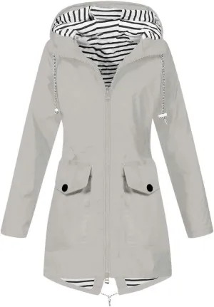 Aniywn Hooded Jacket Women Fall Solid Rain Jacket Outdoor Raincoat Windproof Plus Size Zipper Waterproof Outerwear Tops