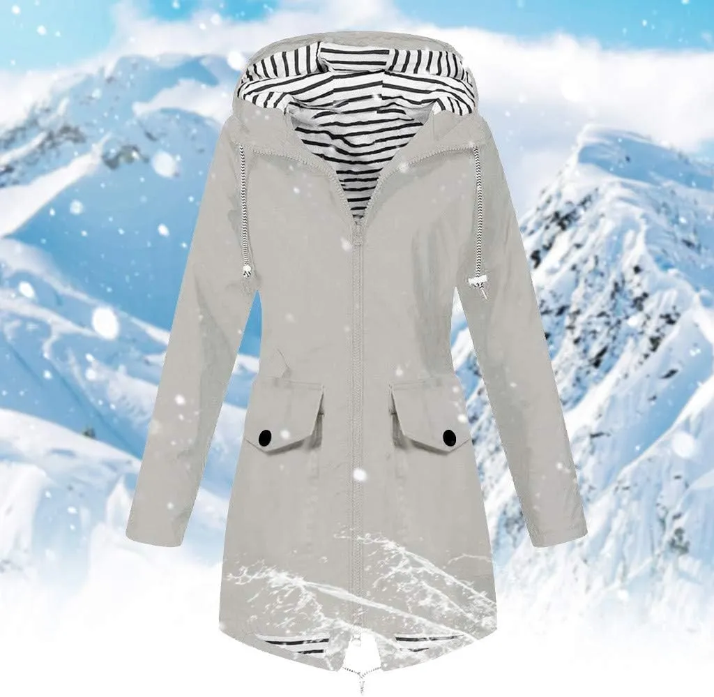 Aniywn Hooded Jacket Women Fall Solid Rain Jacket Outdoor Raincoat Windproof Plus Size Zipper Waterproof Outerwear Tops