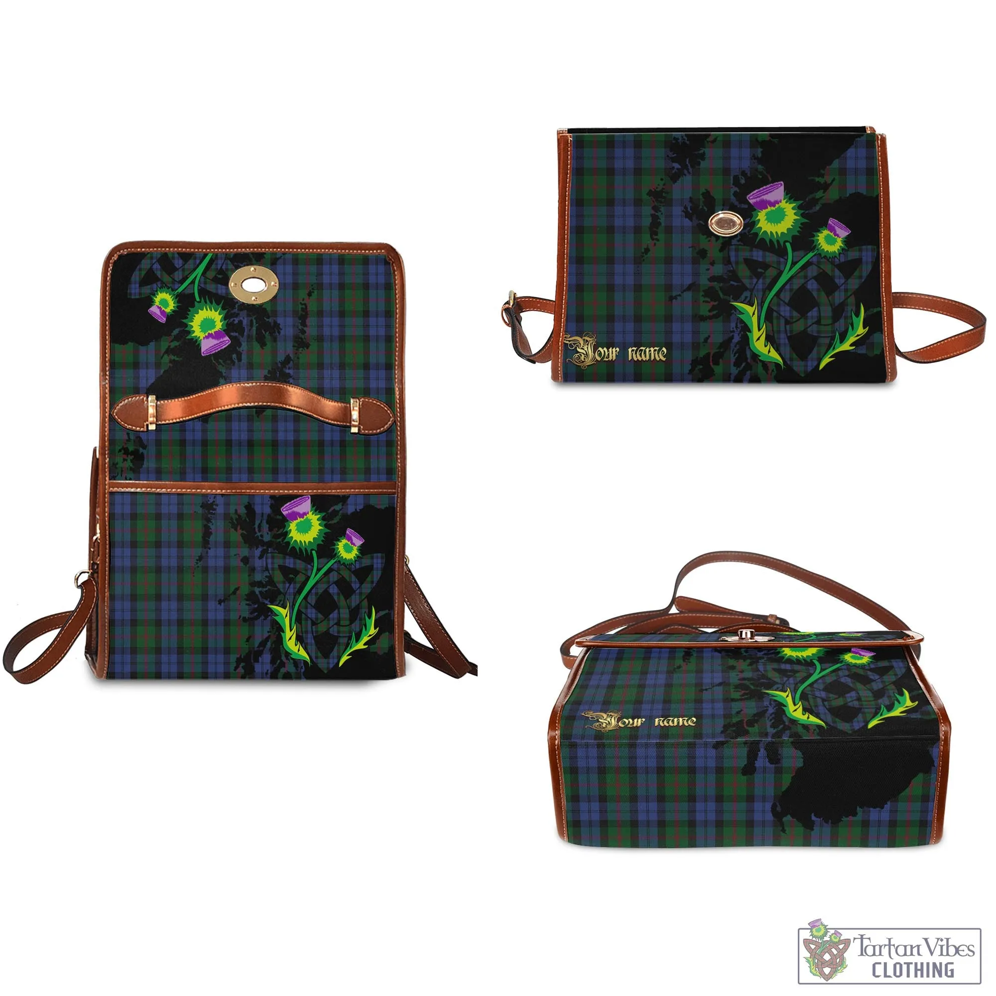 Baird Tartan Waterproof Canvas Bag with Scotland Map and Thistle Celtic Accents