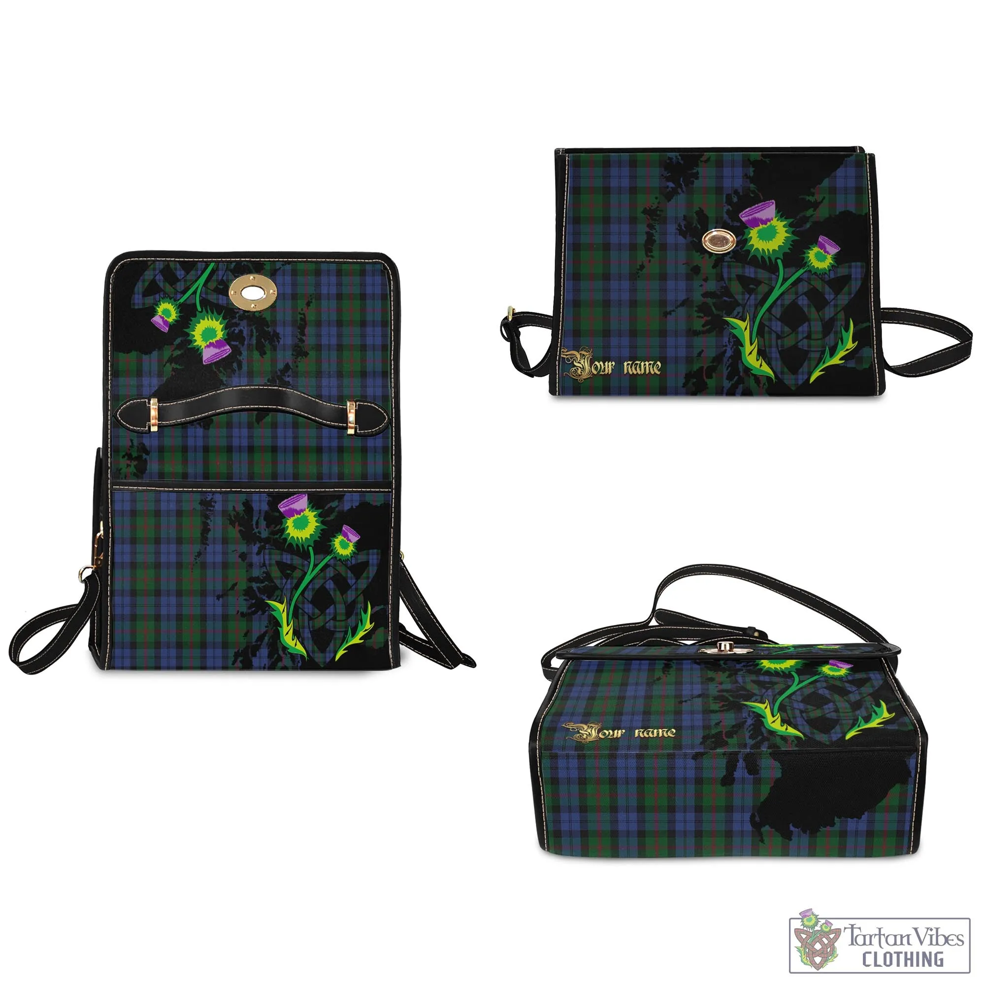 Baird Tartan Waterproof Canvas Bag with Scotland Map and Thistle Celtic Accents