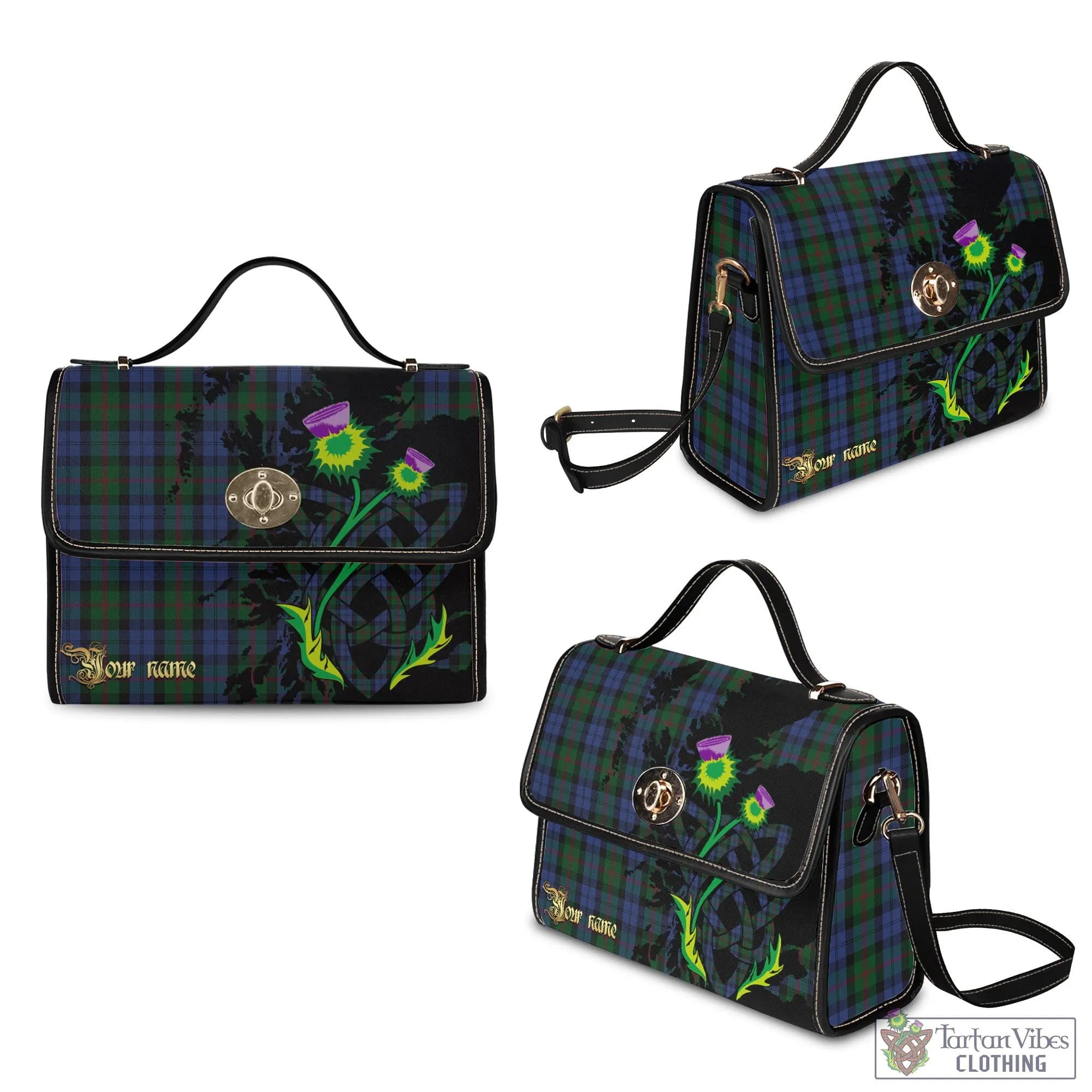Baird Tartan Waterproof Canvas Bag with Scotland Map and Thistle Celtic Accents