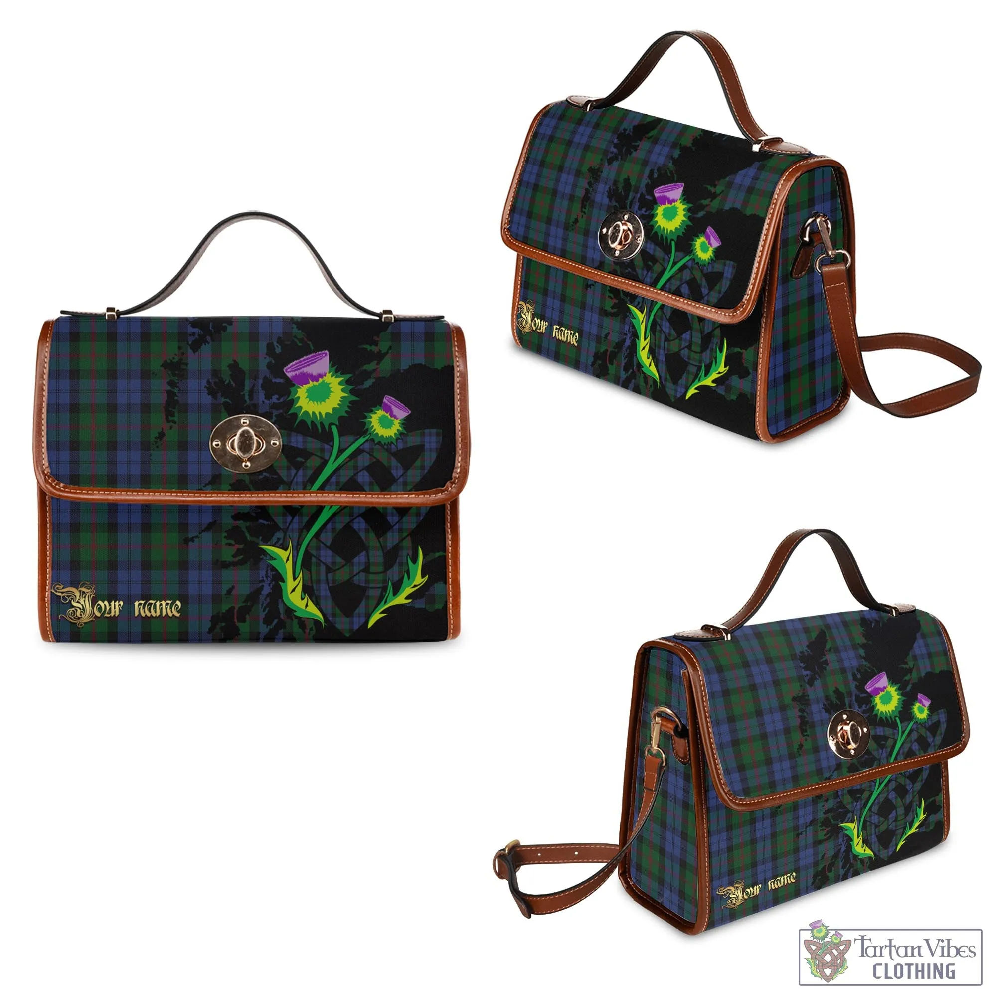 Baird Tartan Waterproof Canvas Bag with Scotland Map and Thistle Celtic Accents