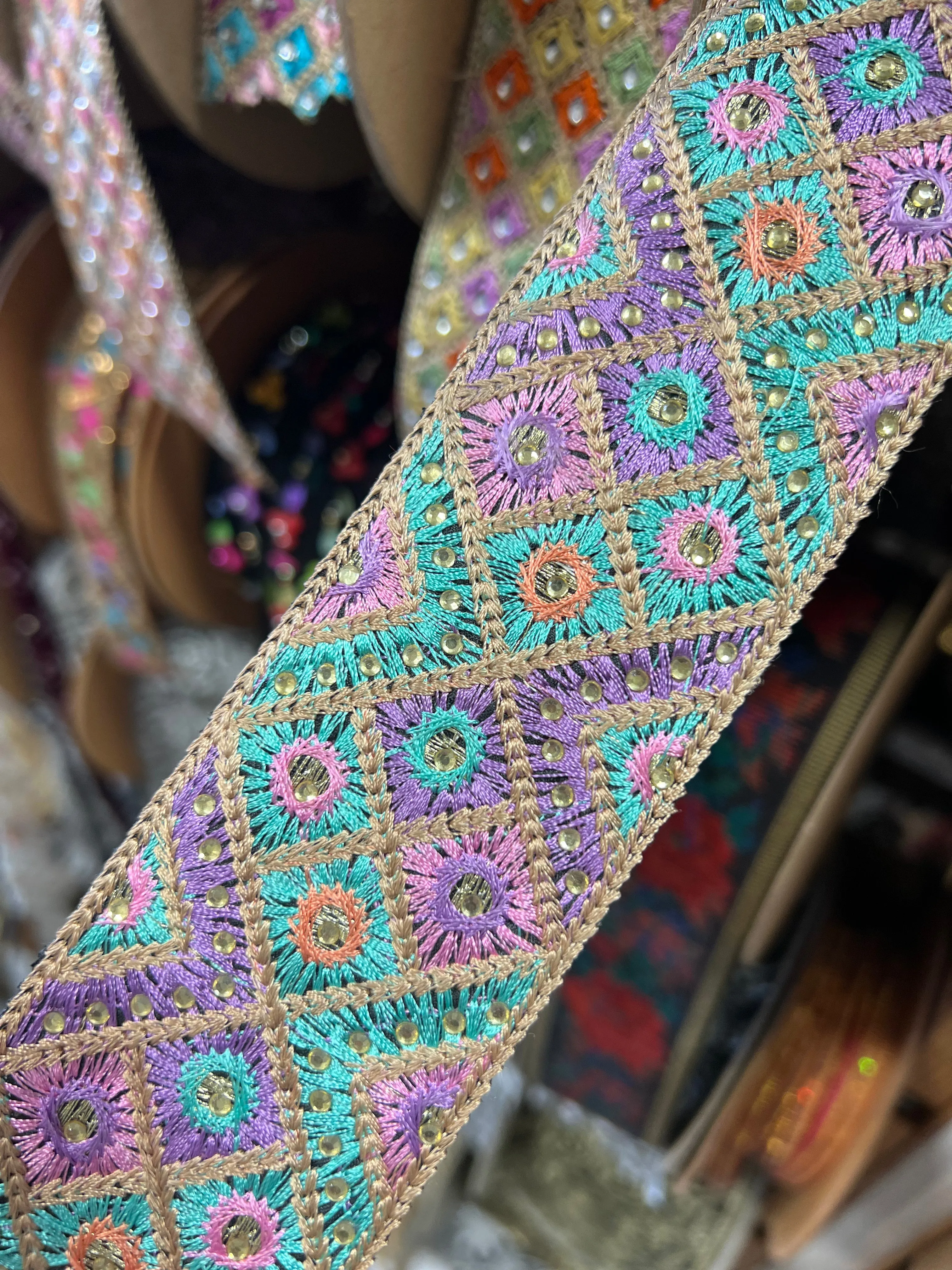 Beautiful Multi-Color Embroidered Trim | Multi-Color Trim by the Yard | High-Quality Multi-Color Trim | Beaded Multi Color Trim I 2.25"