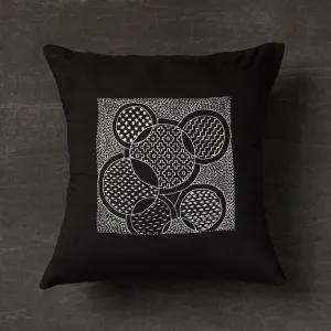 Black - Sashiko - Kantha Embroidery Handloom Cotton Cushion Cover -  (16 x 16 in)