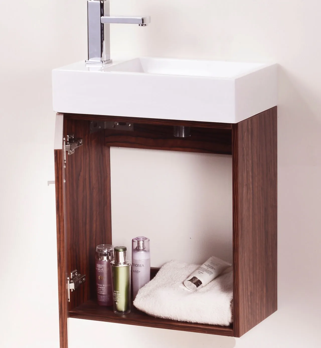 Bliss 18" Walnut Wall Mount Modern Bathroom Vanity