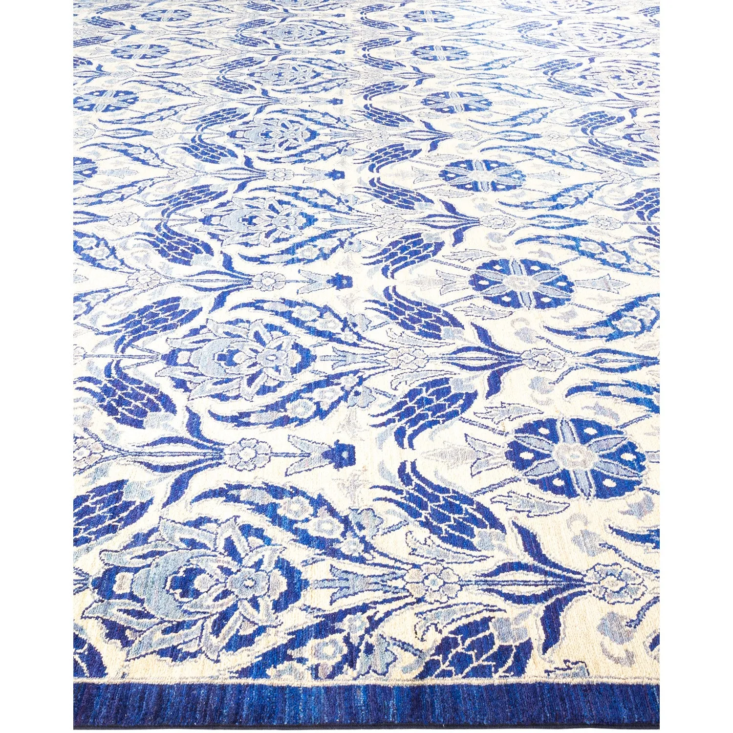 Blue Transitional Wool Rug - 11'10" x 20'9"