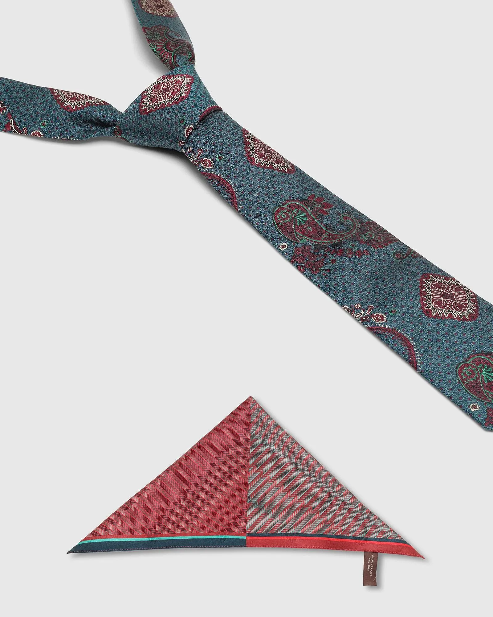 Boxed Combo Printed Tie And Pocket Square In Green - Trish