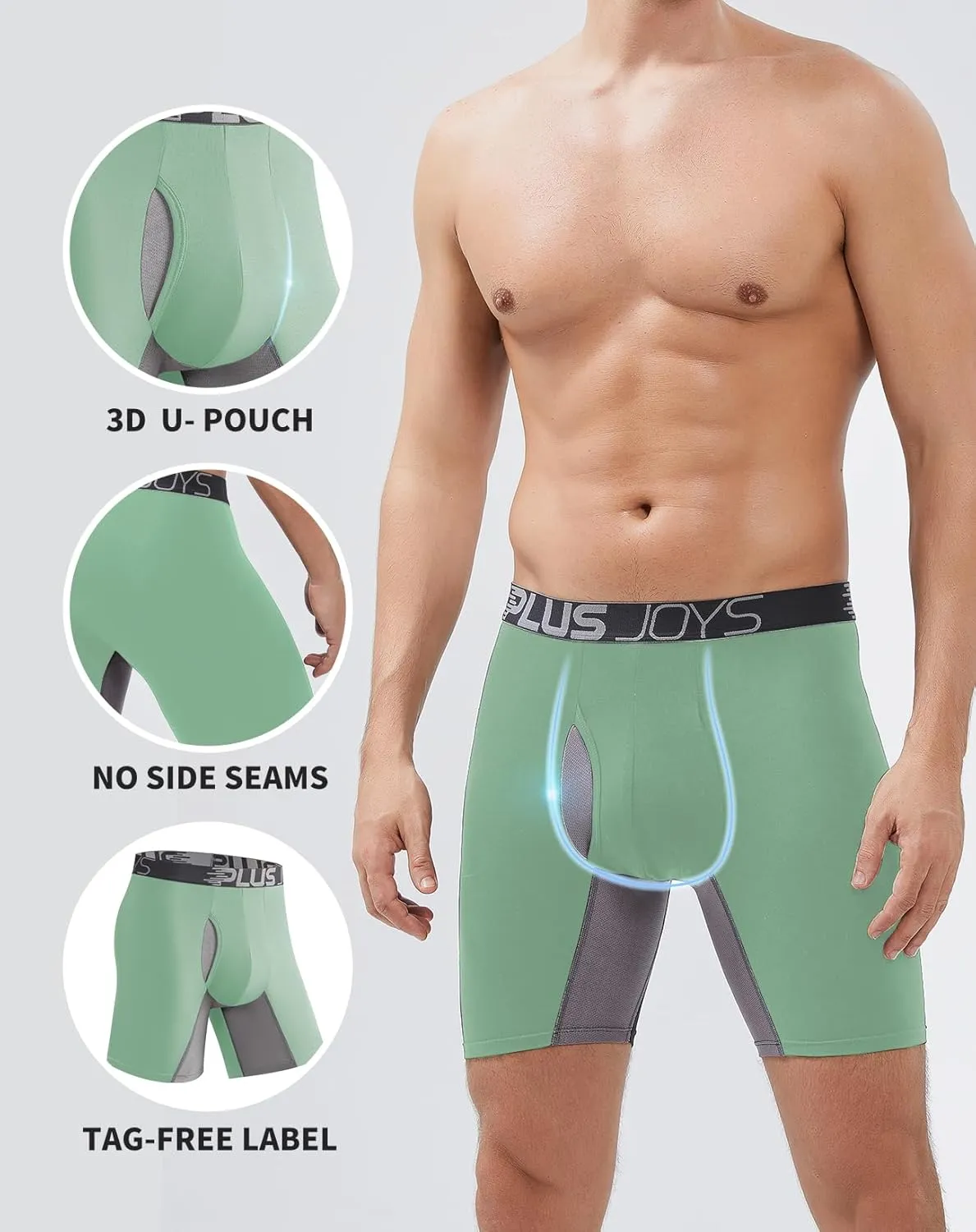 Boxer Briefs for Men Pack Breathable Mesh, Men's Underwear Moisture Wicking, Boxers for Men with 3D Pouch Long Leg