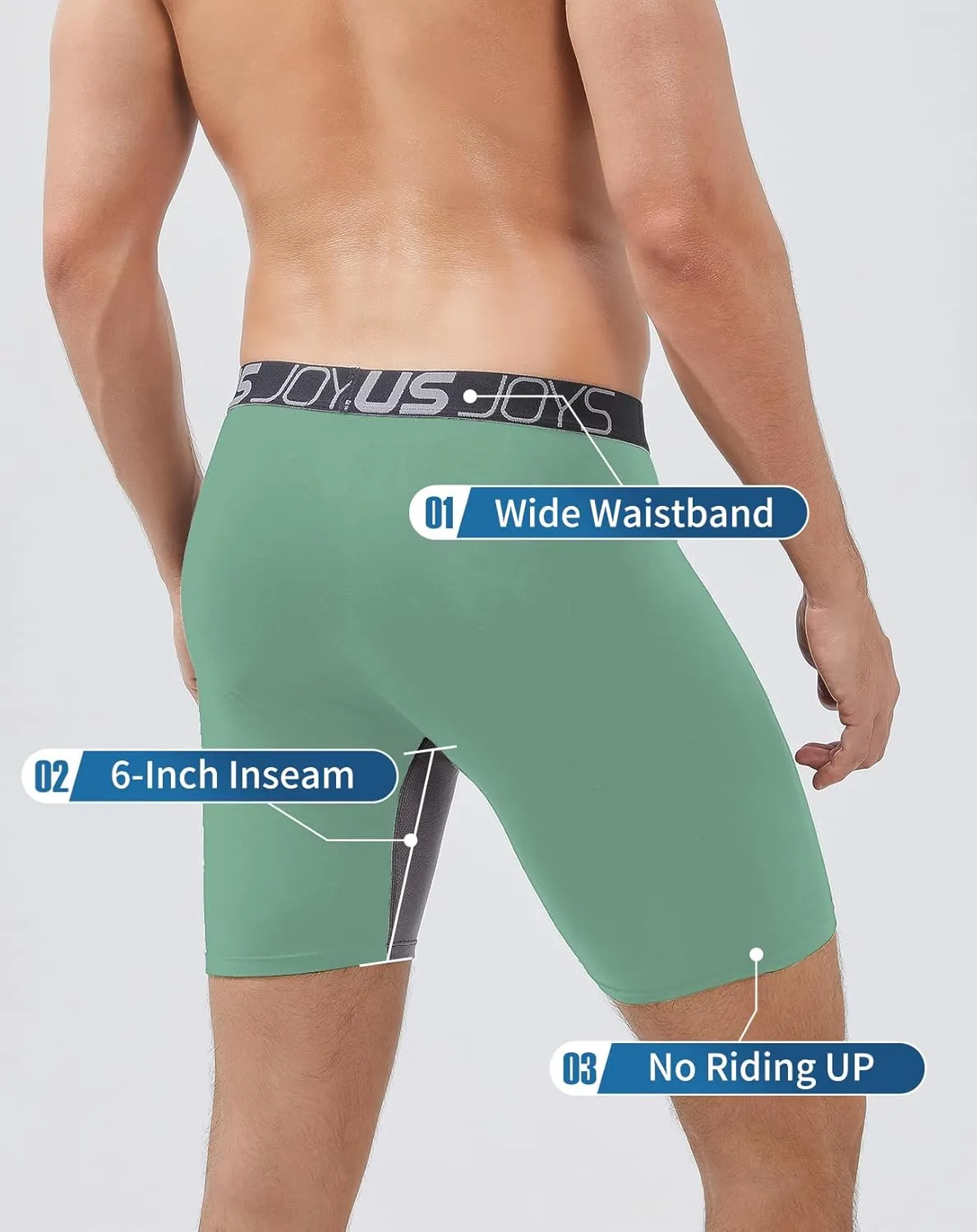 Boxer Briefs for Men Pack Breathable Mesh, Men's Underwear Moisture Wicking, Boxers for Men with 3D Pouch Long Leg