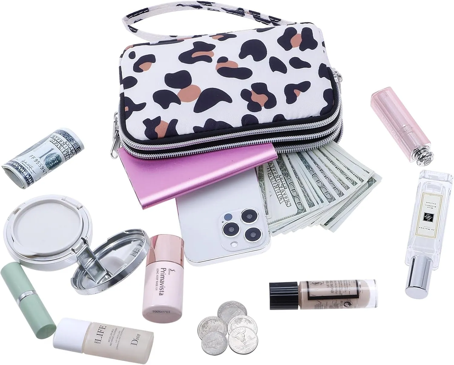 Cellphone Wristlet Wallets for Women Large Capacity Clutch Purse 3 Zipper Compartments 6 Card Slots Anti-water Handbag