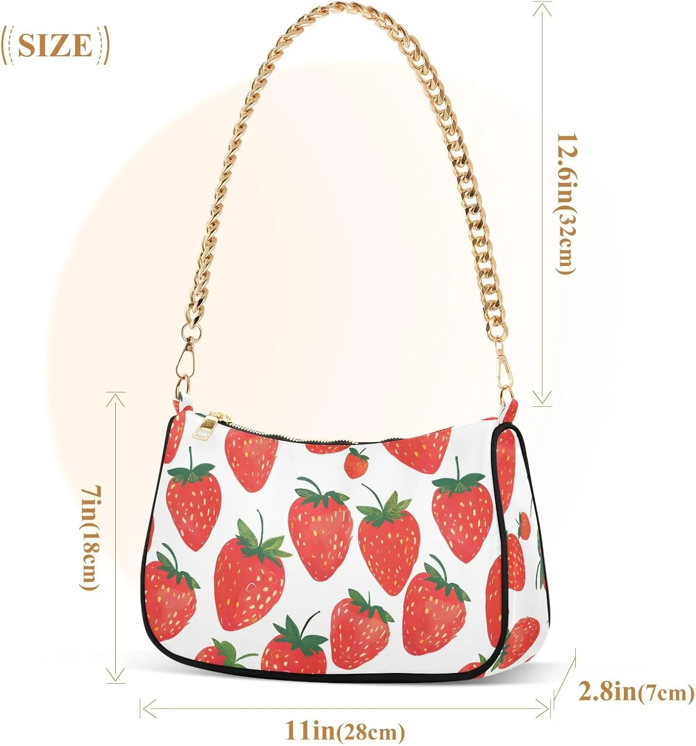 Chain Shoulder Bag Hobo Tote Handbag Mini Clutch Purse with Zipper Closure for Women