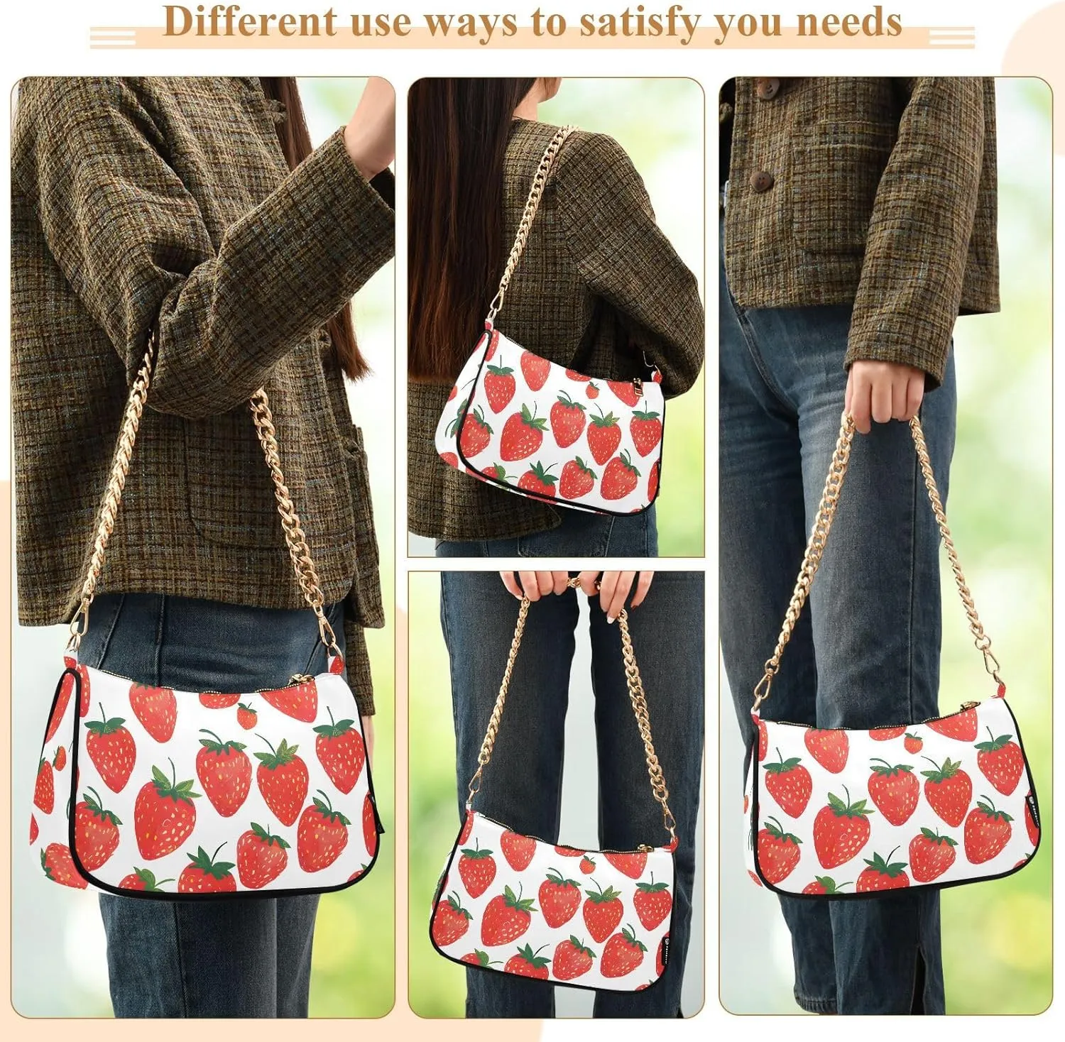 Chain Shoulder Bag Hobo Tote Handbag Mini Clutch Purse with Zipper Closure for Women