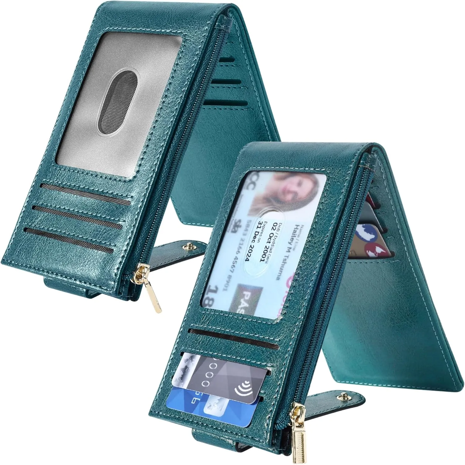 Chelmon Womens Wallet Slim RFID Blocking Bifold Multi Card Case Wallet with Zipper Pocket (Peacock Blue)