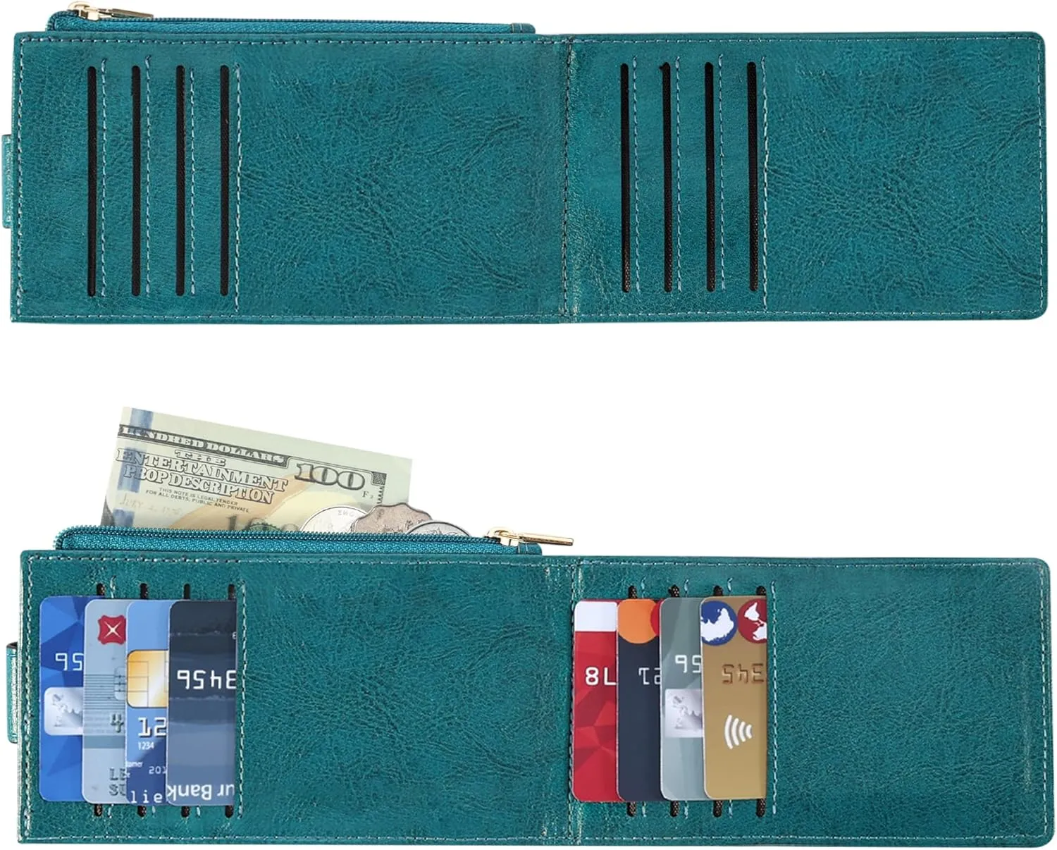 Chelmon Womens Wallet Slim RFID Blocking Bifold Multi Card Case Wallet with Zipper Pocket (Peacock Blue)