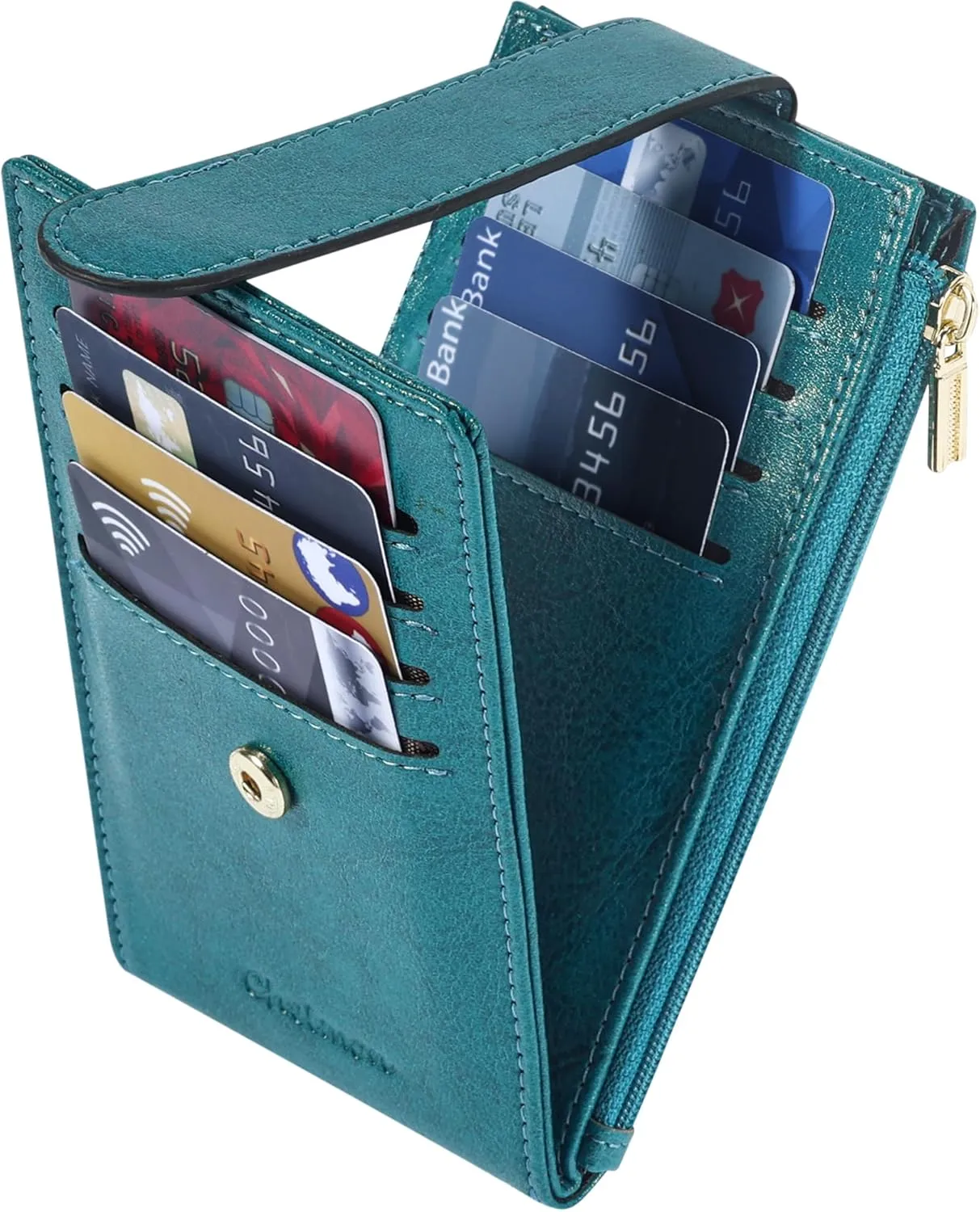 Chelmon Womens Wallet Slim RFID Blocking Bifold Multi Card Case Wallet with Zipper Pocket (Peacock Blue)