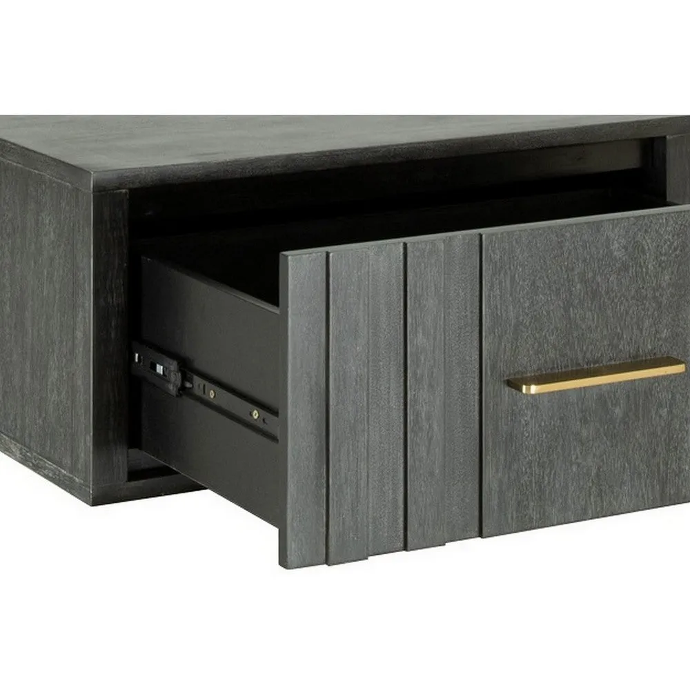 Cid Lime 27 Inch Nightstand, 1 Drawer, Brass Handles, Acacia Wood, Gray By Casagear Home
