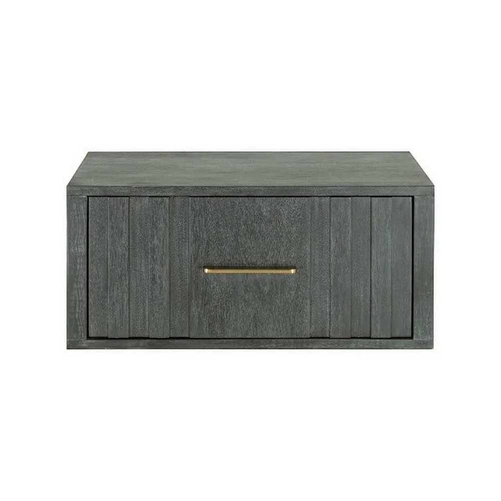 Cid Lime 27 Inch Nightstand, 1 Drawer, Brass Handles, Acacia Wood, Gray By Casagear Home