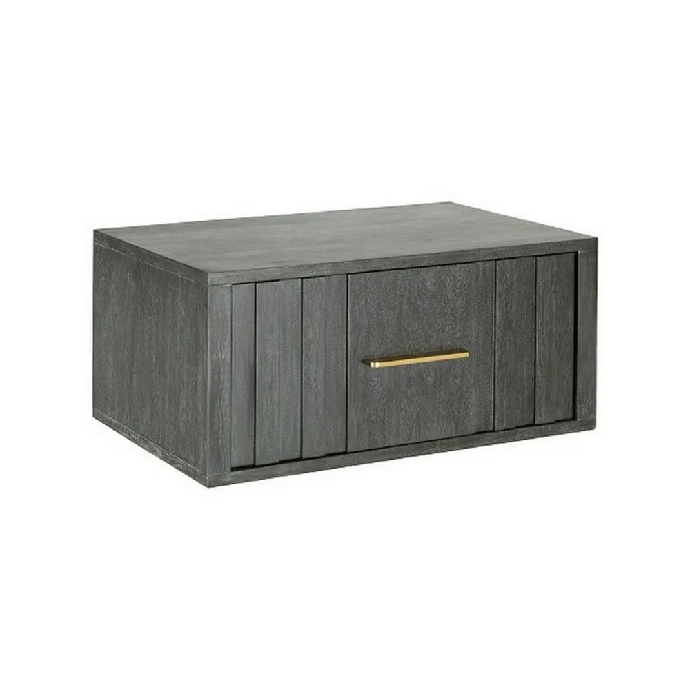 Cid Lime 27 Inch Nightstand, 1 Drawer, Brass Handles, Acacia Wood, Gray By Casagear Home