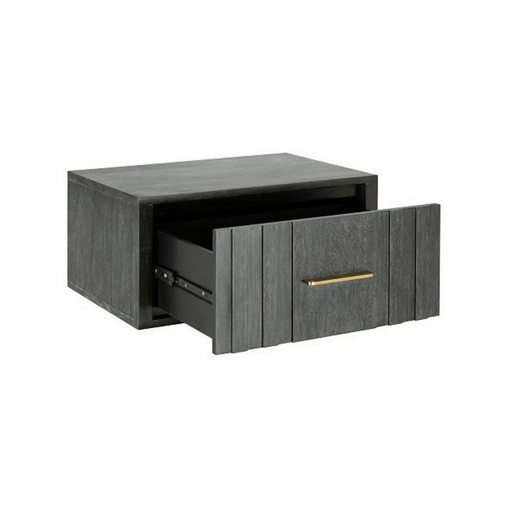 Cid Lime 27 Inch Nightstand, 1 Drawer, Brass Handles, Acacia Wood, Gray By Casagear Home