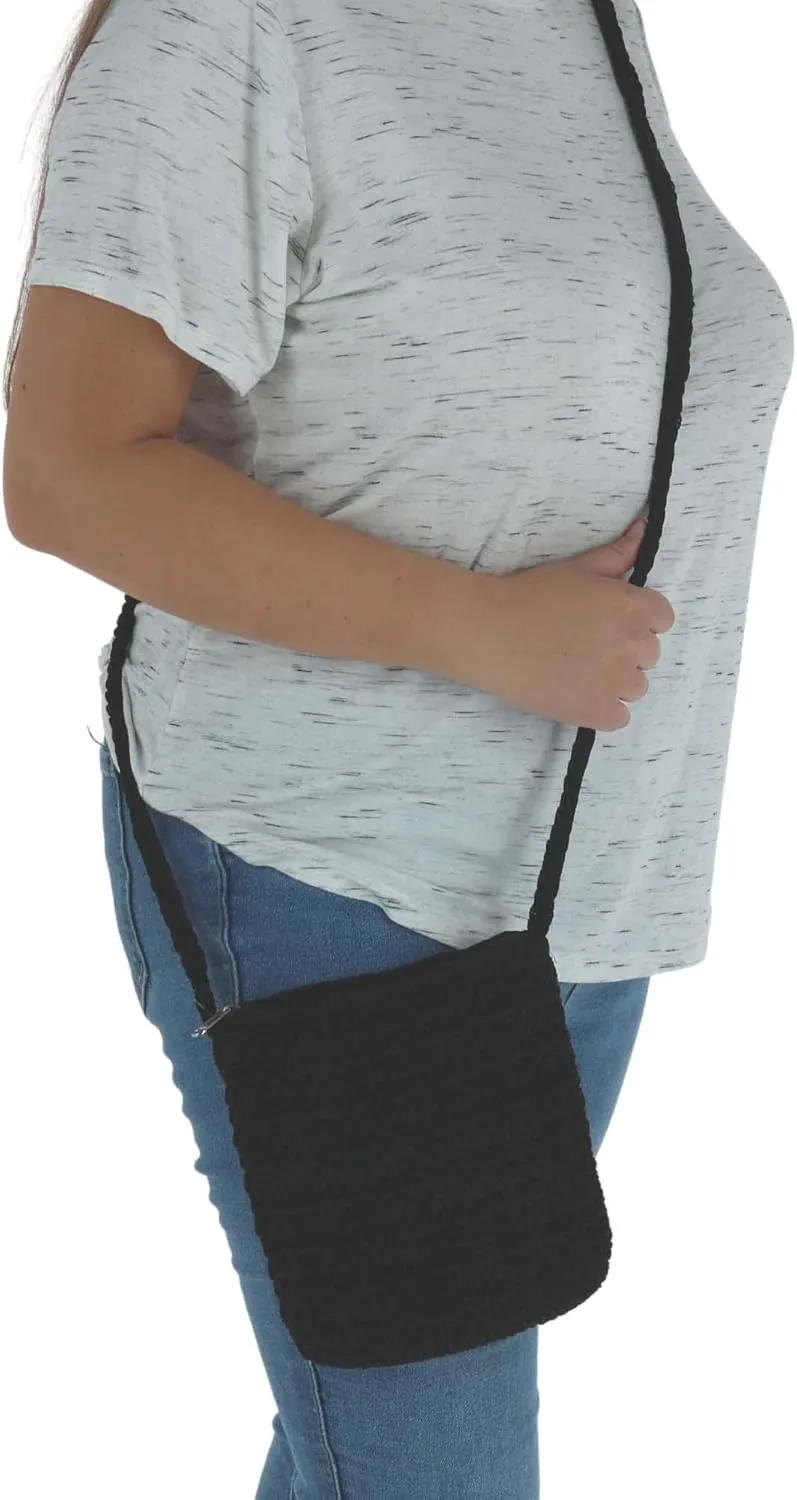CTM Women's Crochet Crossbody Handbag, Black