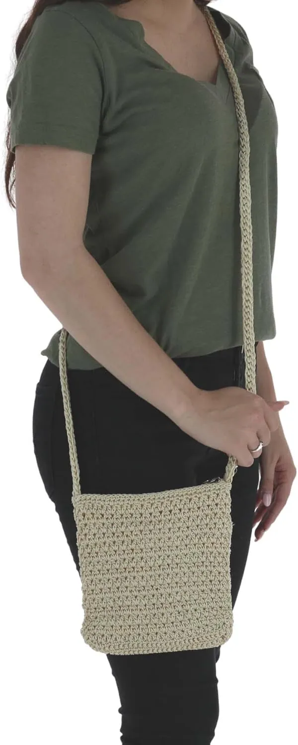 CTM Women's Crochet Crossbody Handbag, Ivory