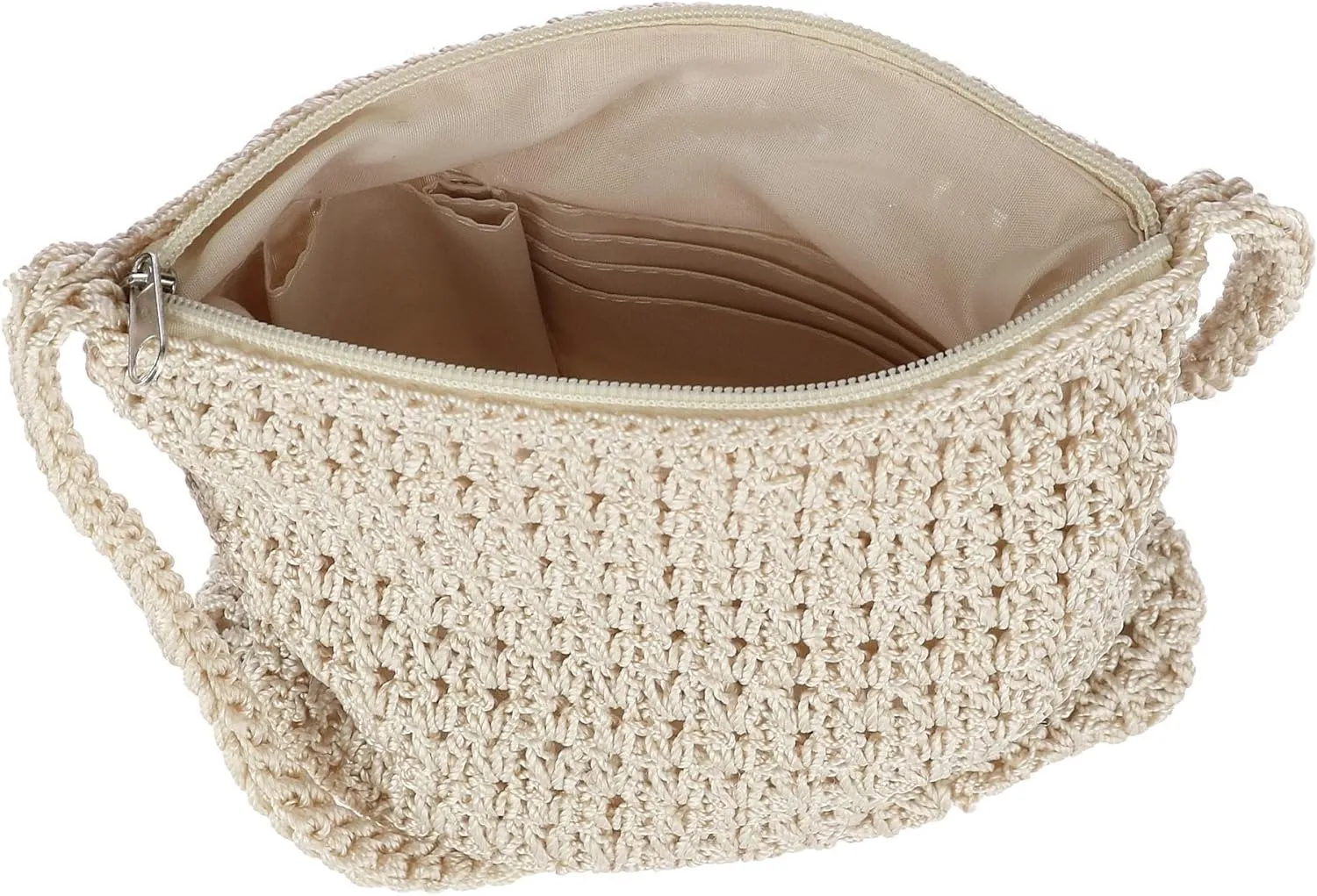 CTM Women's Crochet Crossbody Handbag, Ivory