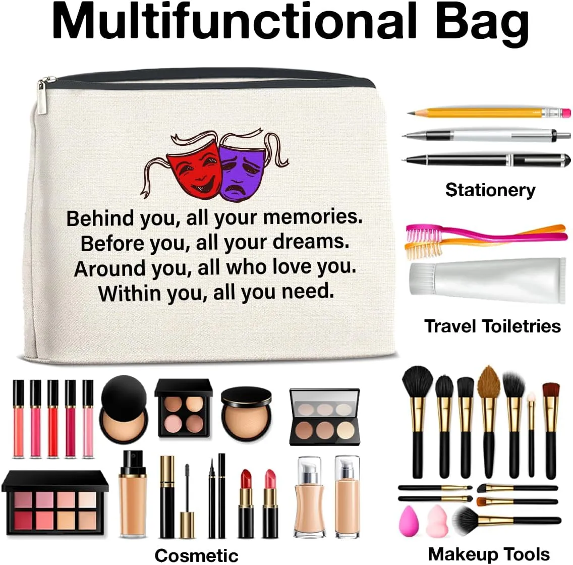 Drama Gifts Makeup Bag Theater Graduation Gifts for Women Students Performer Cosmetic Bag Behind You All Your Memories Zipper Makeup Pouch Gift