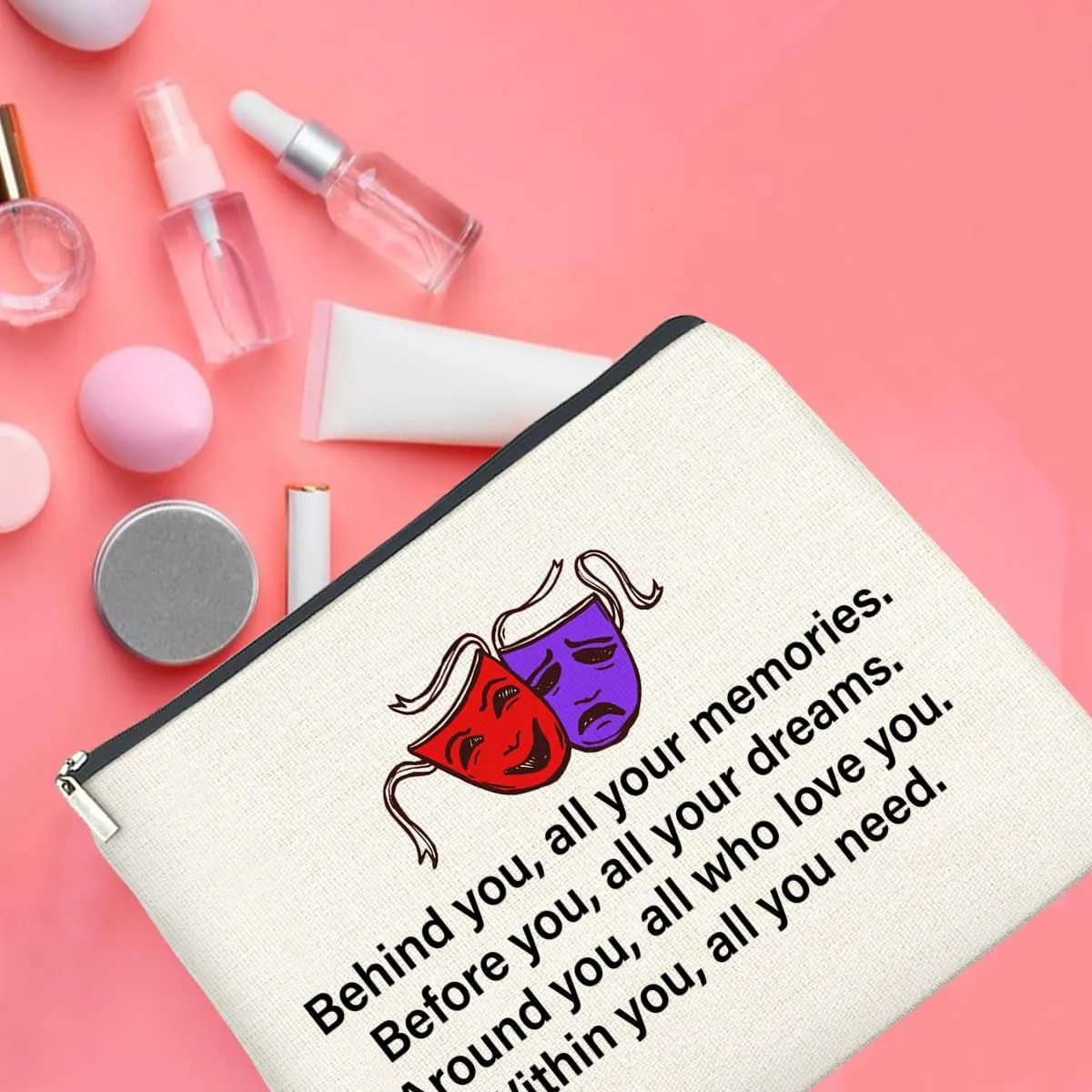 Drama Gifts Makeup Bag Theater Graduation Gifts for Women Students Performer Cosmetic Bag Behind You All Your Memories Zipper Makeup Pouch Gift
