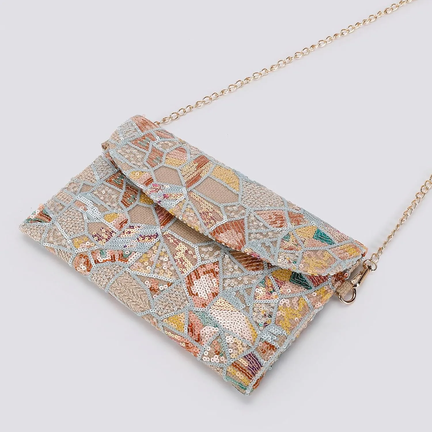 Embroidered Sequin Shoulder Handbag Women Summer Floral Chain Crossbody Tote Evening Clutch Purse Envelope Boho