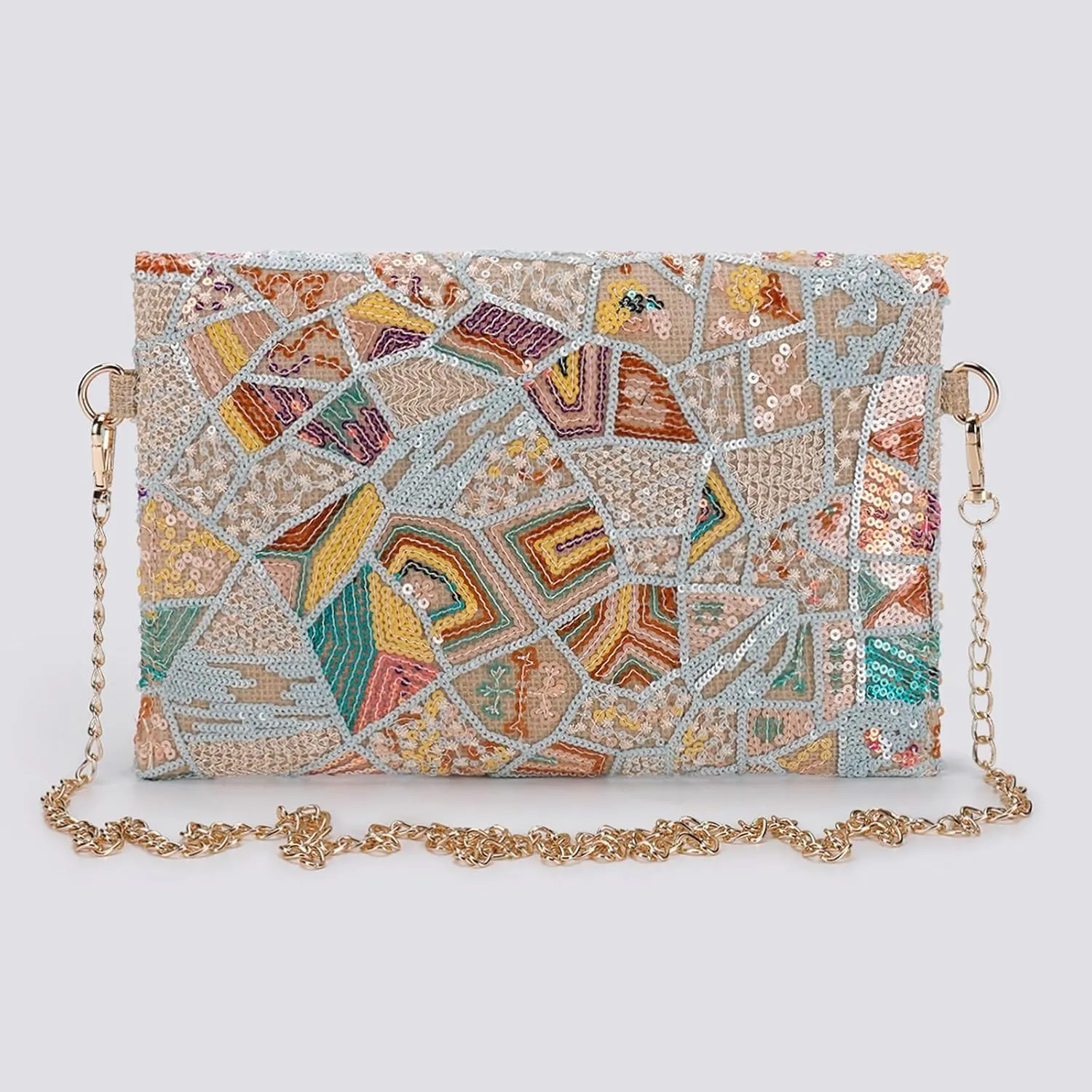 Embroidered Sequin Shoulder Handbag Women Summer Floral Chain Crossbody Tote Evening Clutch Purse Envelope Boho