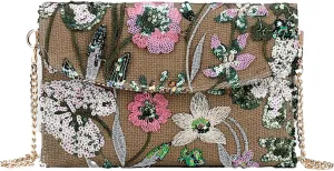 Embroidered Sequin Shoulder Handbag Women Summer Floral Chain Crossbody Tote Evening Clutch Purse Envelope Boho