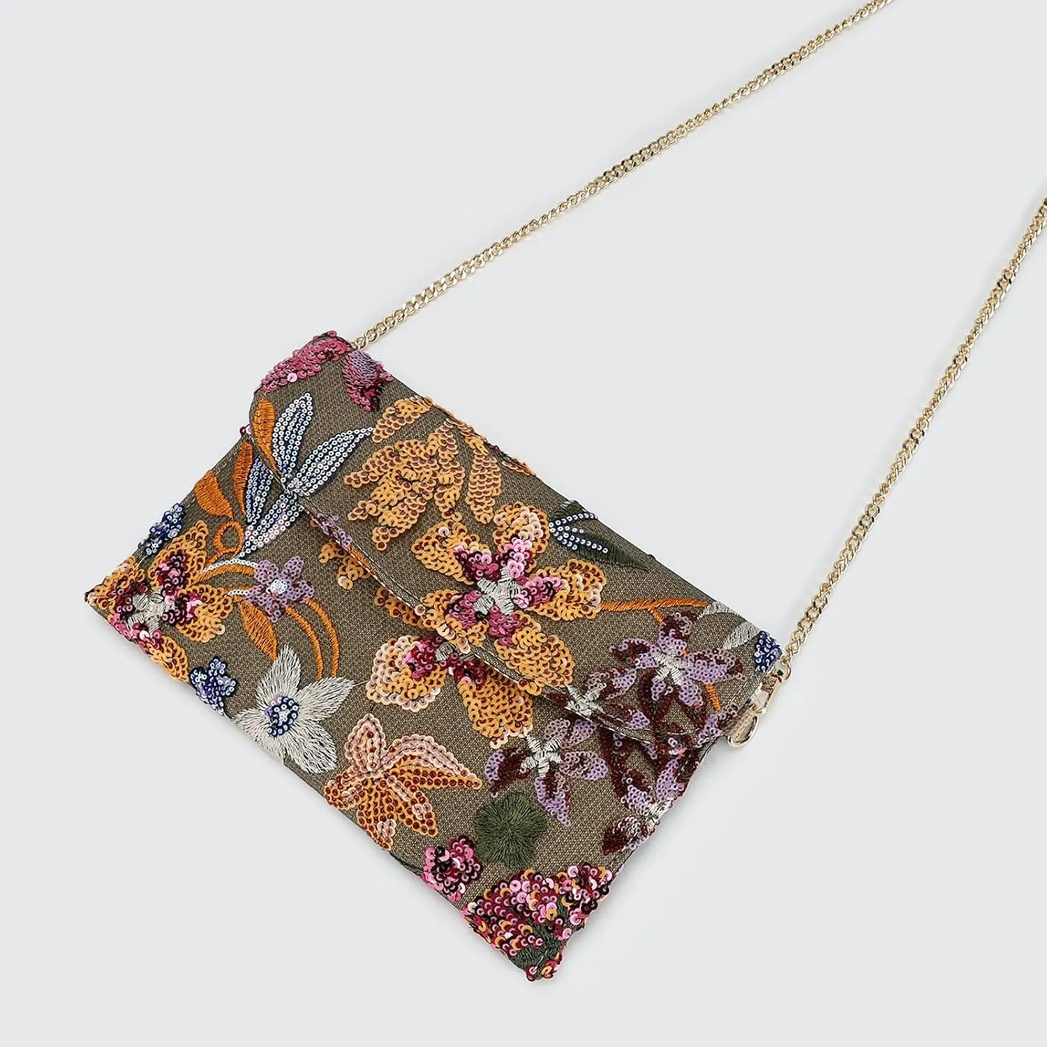 Embroidered Sequin Shoulder Handbag Women Summer Floral Chain Crossbody Tote Evening Clutch Purse Envelope Boho