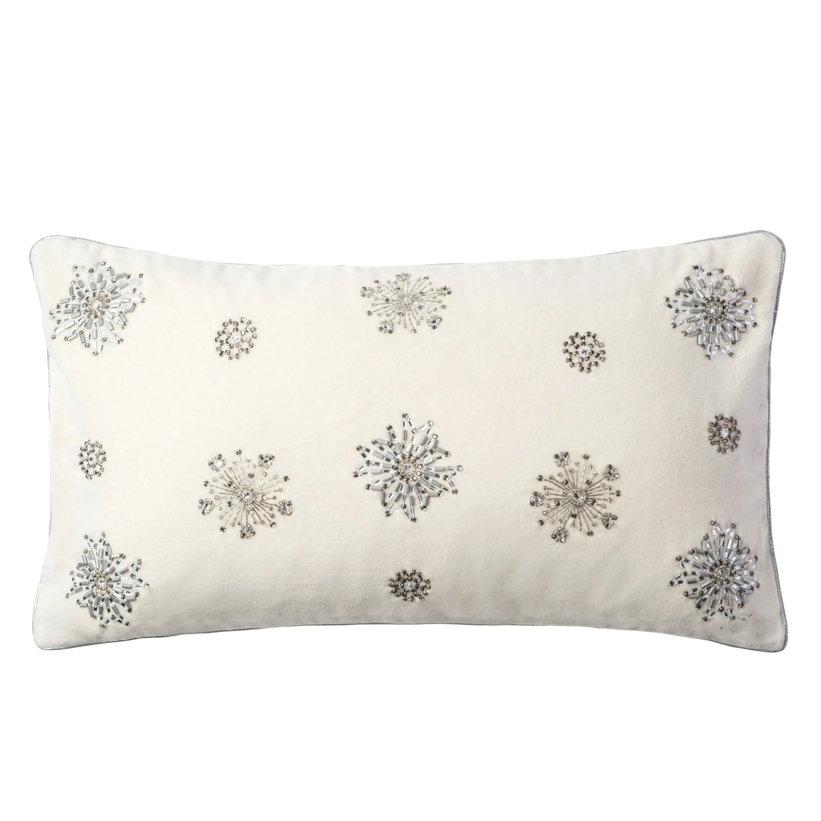 Embroidered snowflake pillow cover,  cream cotton velvet
